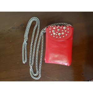 Red Leather Crossbody Mini Purse Accessory 5" x 3"